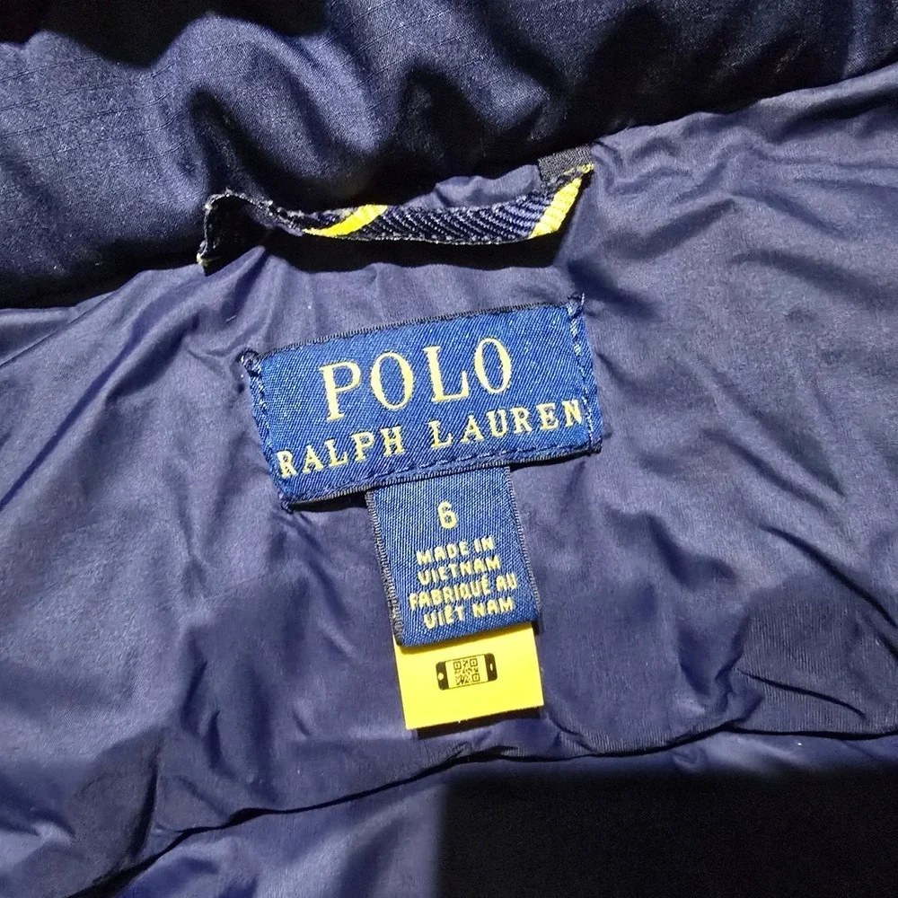 flaws Polo Ralph Lauren Puffer Jacket Kids Size 6 Navy Blue Down Filled   Hood